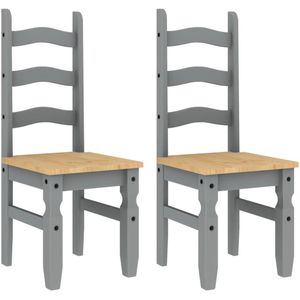 vidaXL Eetkamerstoelen - 2 st - Grenenhout - Grijs Eetkamerstoel - Grenenhouten Stoel - Landelijke Stoel - Comfortabele Stoel - Dining Chair