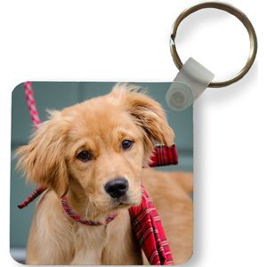 Sleutelhanger - Uitdeelcadeautjes - Golden Retriever pup met strik - Plastic