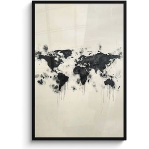 Poster in lijst - Fotolijst 80x120 cm - Posters - Wereldkaart - Zwart - Inkt - Posterlijst zwart - Decoratie - Wanddecoratie woonkamer - Muurdecoratie slaapkamer