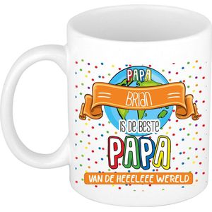 Bellatio Decorations Naam mok papa Brian - wit - de beste - keramiek - 300 ml - Vaderdag - cadeau