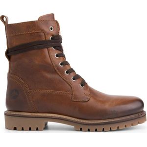 Travelin' Kvinlog Heren - Leren Veterschoenen - Wol gevoerde boots - Cognac leer - Maat 43