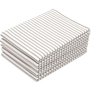Theedoeken set van 5, 100% katoen, 50x70 cm, wit-taupe-gestreept