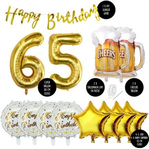 65 Jaar Verjaardag Cijfer ballon Mannen Bier - Feestpakket Snoes Ballonnen Cheers & Beers - Herman