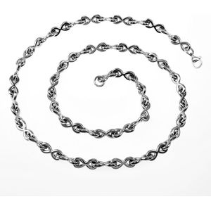 55cm X 6mm Halsketting Dames - Oneindigheids Ketting - Stalen Zilver Kleur - Infinity Schakelketting