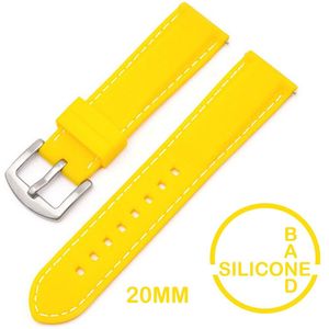 20mm Rubber Siliconen horlogeband Geel met witte stiksels passend op o.a Casio Seiko Citizen en alle andere merken - 20 mm Bandje - Horlogebandje horlogeband