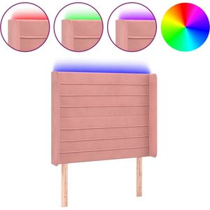 vidaXL - Hoofdbord - LED - 103x16x118/128 - cm - fluweel - roze