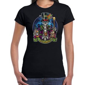 Halloween voodoo skelet verkleed t-shirt zwart voor dames - Voodoo skelet shirt / kleding / kostuum / horror outfit M