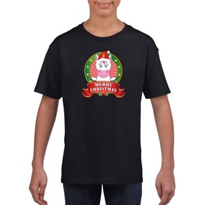 Kerst t-shirt voor kinderen met eenhoorn print - zwart - Kerst shirts voor jongens en meisjes 134/140