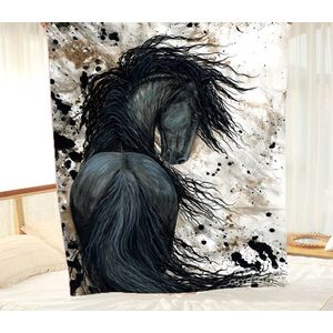 Fleece deken - Fries - paard - zwart paard - flanel - plaid - 200 x 150 cm