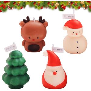 Geurende kerstkaarsen - handgemaakt - kerstman, kerstbomen, sneeuwpop, rendier - set van 4 - Kerstfeest decoratie - Nieuwjaar cadeau