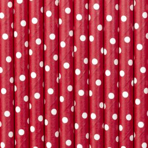 Partydeco Drinkrietjes - papier - 20x - rood/wit polkadots - 19,5 cm - rietjes