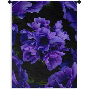 Wandkleed Abstracte Bloemen - Abstract patroon van paarse bloemen op een zwarte achtergrond Wandkleed katoen 60x80 cm - Wandtapijt met foto