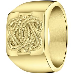 Lucardi Heren Gerecycled stalen goldplated ring surinaamse mattenklopper - Ring - Staal - Goudkleurig - 18 / 57 mm