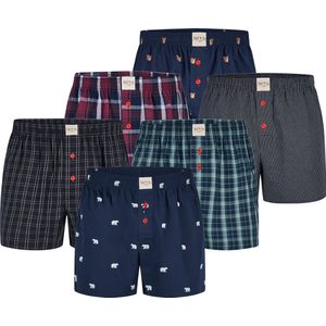 Phil & Co Wijde Boxershorts Heren Geweven Katoen Multipack 6-Pack D410 - Maat XL