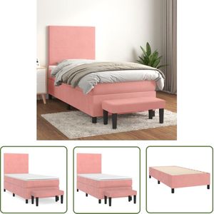 The Living Store Boxspring met matras fluweel roze 80x200 cm - Boxspring - Tweepersoonsbed - Rooskleurig Bed - Velvet Bed - Pocketed Spring Mattress