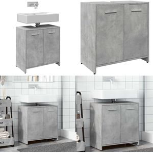 vidaXL Wastafelkast 60x33x60 cm bewerkt hout betongrijs - Badkamer Wastafel Kast - Badkamer Wastafel Kasten -wastafel Kast - Badkamer Wastafel Kast