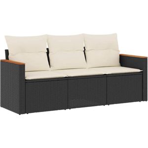 vidaXL - 3-delige - Loungeset - met - kussens - poly - rattan - zwart