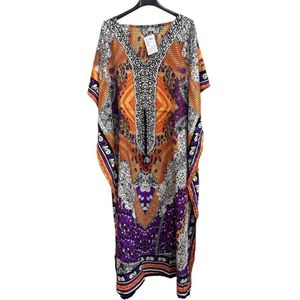 Kaftan met print 156 One size 36-50 zwart/wit/oranje/paars