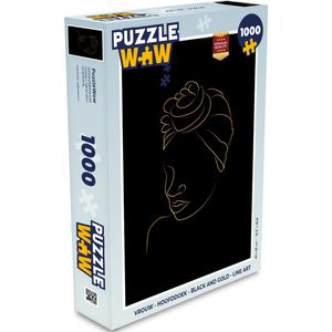 Puzzel Vrouw - Hoofddoek - Black and gold - Line art - Legpuzzel - Puzzel 1000 stukjes volwassenen