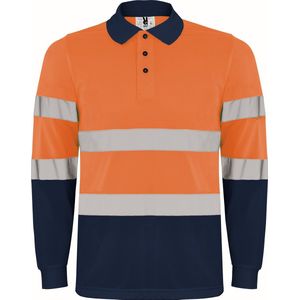 High Visibility Polo Shirt Polaris Navy Blauw / Fluor Oranje met reflecterende strepen M