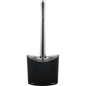 MSV Toiletborstel in houder/wc-borstel Aveiro - PS kunststof/rvs - zwart/zilver - 37 x 14 cm