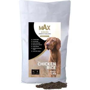 Max Adult Kip & Rijst - Hondenvoer - Droogvoer - Geperste Hondenbrokken - Glutenvrij - Met Dog Mobility & Dog Parex - 12 kg
