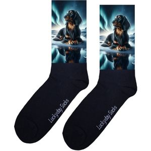 Teckel - Valentijn sokken - Verjaardag Cadeau - Grappige sokken - Leuke sokken - Hem Haar sokken - Kunst sokken - Vrolijke sokken - Hond - Ras - Sinterklaas cadeau - Kerst cadeau - Leuk Cadeau - Socks maken Happy - Maat 37-44