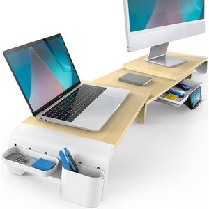 Unyqoos ® Ergonomische Verstelbare Monitorstandaard met Lade, Telefoonhouder en Kabelbeheer voor Bureau
