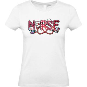 Dames t-shirt Valentine Love Nurse | Valentijn cadeautje voor haar | Valentijn | Valentijnsdag voor vrouwen | Wit Dames | maat S