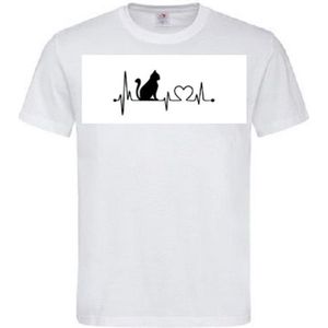 Grappig T-shirt - hartslag - heartbeat - poes - kat - kitten - kater - dierenliefde - dierenliefhebber - katten - poezen - maat M