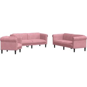 vidaXL - 3-delige - Loungeset - fluweel - roze