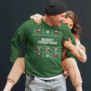 Kersttrui Candy Cane - Met tekst: Merry Christmas - Kleur Groen - ( MAAT L - UNISEKS FIT ) - Kerstkleding voor Dames & Heren