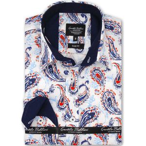 Heren Overhemd - Slim Fit - Orange Bleu Paisley - Wit - Maat XL