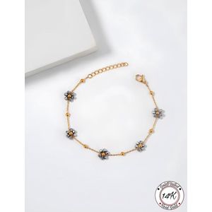 Soraro Flower Armband | Bloem | Goudkleurig | 14K Goldplated | Roestvrij Staal | 18 cm tot 21 cm | Best Verkochte Sieraden | Vrouwen Cadeau