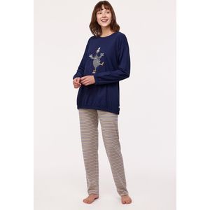 Woody pyjama meisjes/dames - donkerblauw - kalkoen - 232-10-BSL-S/839 - maat S