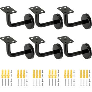Leuninghouders voor binnenmuur - 6 stuks - zwart - roestvrij staal - 60 x 80 mm