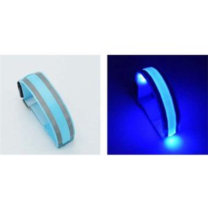 LED lichtband Blauw - Lichtgevende band voor wandelen/fietsen/hardlopen - Lichtgevende band met reflectoren voor extra veiligheid in het donker - Inclusief Batterijen - Max. omtrek 33 cm