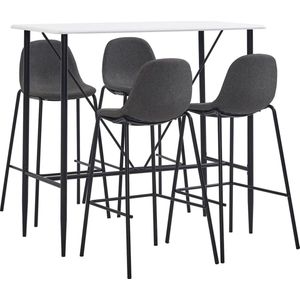 The Living Store Barset Wit - MDF tafelblad - Gepoedercoat stalen frame - Donkergrijze stoffen bekleding - 1 tafel - 4 stoelen