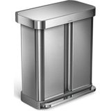 Simplehuman Rectangular - Prullenbak - 58 Liter Inhoud - Met 2 Compartimenten - Zilver