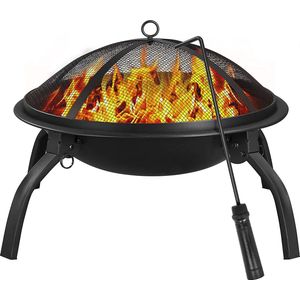 2-in-1 vuurschaal voor de tuin, inklapbare vuurkorf met vonkbescherming, kolenrooster en vuurhaak, afneembare metalen schaal, Fire Pit voor verwarming, terras, kampvuur, camping