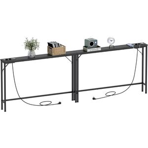 Smalle Consoletafel met Laadstation – 15 cm Breed Bijzetmeubel met Stalen Frame – Industrieel Design voor Hal, Woonkamer of Kantoor (Vintage Bruin)