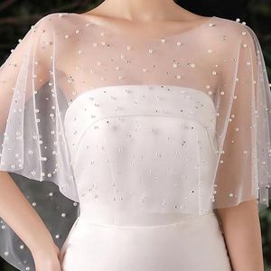 Poncho - Cape - Stola - Omslagdoek - kunstmatig Parel Capelet - Chiffon - Bruiloft - Feest - Bruid - Gala - Avondjurk - voor Schouderbreedte minder dan 45 cm