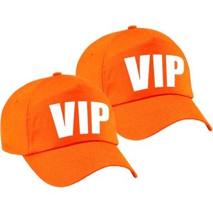 2x stuks VIP pet  / baseball cap oranje met witte bedrukking voor dames en heren - Holland / Koningsdag - Very Important Person cap