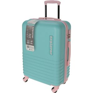 Cabine handbagage reis trolley koffer - zwenkwielen - 34 x 22 x 52 cm - 30 liter - mintgroen/roze - cijferslot