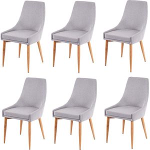 Set van 6 eetkamerstoelen MCW-B44 II, stoel keukenstoel retro design ~ stof/textiel grijs