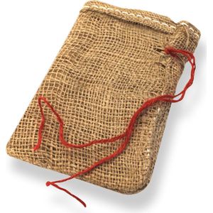 Jute zakje 10x15cm met rood rijgkoordje - 10 stuks