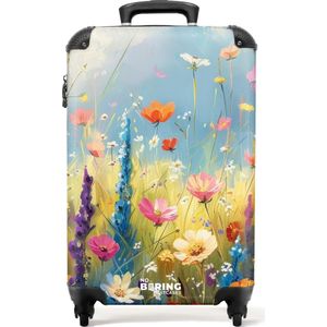 NoBoringSuitcases.com® - Handbagage koffer lichtgewicht - Reiskoffer trolley - Kleurrijke bloemen - Rolkoffer met wieltjes - Past binnen 55x40x20 en 55x35x25