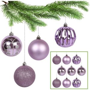 Paarse kerstballen, set kunststof kerstballen, kerstboomversiering 8 cm, 9 st.