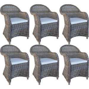 Decomeubel Rotan Stoel Kubu Grey met wit Kussen - set van 6 stoelen