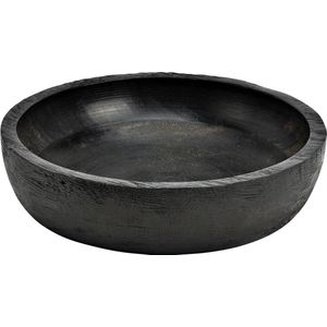 Fruitschaal/fruitmand - serveer schaal - mango hout - D20 x H5 cm - broodmand - zwart